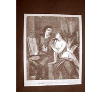 Incisione del 1866 Raffaello Sanzio e la Fornarina Palazzo Barberini a Roma