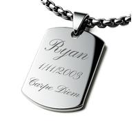 Incisione Personalizzata Collana Uomo o Donna Rettangolare in Acciaio Inossidabile - Incisione Elegante Fronte/Retro - Tre Misure del Pendente - Diverse Lunghezze - Idea Regalo con Scatolina