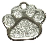 INCISIONE PERSONALIZZATA ID animale domestico MEDAGLIETTE GLITTER ZAMPA DESIGN QUALITÀ 27mm TARGHETTE