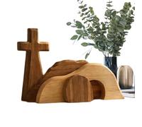 Including Empty Tomb And Cross | Wooden Empty Tomb Set With Cross Jesus Gesù Tomb Easter Decoration |Je-sus Nativity Scene Decor For Religious | Home Office Tabletop Tray Church Shelf Decor