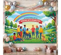 Inclusive Community Awareness Rainbow Sfondo Banner 210,8 x 149,9 cm | tema comunitario incluso, sfondo fotografico, vivace paesaggio arcobaleno, decorazione per eventi