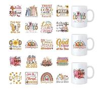 INCOK Rub on Transfers for Crafts - 20 fogli di adesivi per tazze da caffè da 473,6 ml, adesivi in vetro con girasole cristiano retrò cristiano con scritta "Love Like Jesus", decalcomanie fai da te