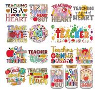 INCOK Rub on Transfers for Crafts - 8 fogli per insegnante UV DTF Cup Wraps per bicchieri da 473,6 ml, insegnare l'amore ispirare adesivi trasferimento decalcomanie fai da te insegnanti apprezzamento