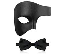IncreDecor Maschera in maschera da uomo fantasma dell'Opera mezza maschera con papillon vintage Mardi Gras per Halloween festa veneziana (cavaliere nero)