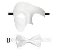 IncreDecor Maschera maschera maschile fantasma dell'opera mezza maschera con papillon veneziana per Halloween (bianco)