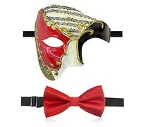 IncreDecor Maschera maschera maschile fantasma dell'opera mezza maschera con papillon veneziana per Halloween (nero rosso)