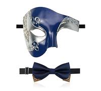 IncreDecor Maschera maschera maschile fantasma dell'Opera mezza maschera con papillon veneziana vintage per feste in costume di Halloween (blu)
