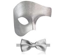 IncreDecor Maschera maschera maschile fantasma dell'Opera mezza maschera con papillon vintage in pelle Mardi Gras per Halloween in costume veneziano (Conte)