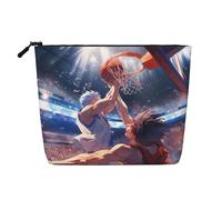 Incredibile borsa per il trucco con stampa campo da basket borsa cosmetica per le donne borsa da viaggio di grande capacità borsa per il trucco