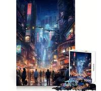 Incredibile puzzle Cyberpunk Night da 1000 pezzi per adolescenti, stimolante per le capacità cognitive, per un relax lento, con incastri precisi e un tocco di magia natalizia (38x52cm)