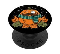 Incredibile zucca con baffi barba e scialle per l'autunno PopSockets PopGrip Adesivo