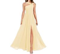 Increspato Principessa Damigella D'Onore Abito Una Spalla Prom Abiti con Spacco Formale Sera Partito Maxi Abito ZMKI460, Giallo, 60 Più