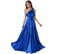 Increspato Principessa Damigella D'Onore Abito Una Spalla Prom Dresses Lungo Formale Sera Partito Maxi Abito ZMKI483, Blu reale, 40