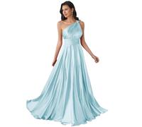 Increspato Principessa Damigella D'Onore Abito Una Spalla Prom Dresses Lungo Formale Sera Partito Maxi Abito ZMKI483, Azzurro, 64 Più