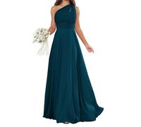 Increspato Principessa Damigella D'Onore Abito Una Spalla Prom Dresses Lungo Formale Sera Partito Maxi Abito ZMKI410, Foglia di t, 54 Più