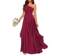 Increspato Principessa Damigella D'Onore Abito Una Spalla Prom Dresses Lungo Formale Sera Partito Maxi Abito ZMKI468, Rosso vinaccia, 62 Più