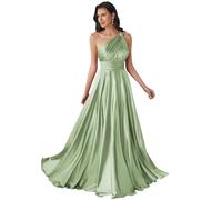 Increspato Principessa Damigella D'Onore Abito Una Spalla Prom Dresses Lungo Formale Sera Partito Maxi Abito ZMKI483, Verde salvia, 60 Più