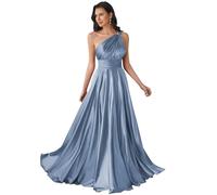 Increspato Principessa Damigella D'Onore Abito Una Spalla Prom Dresses Lungo Formale Sera Partito Maxi Abito ZMKI483, Blu polvere., 40