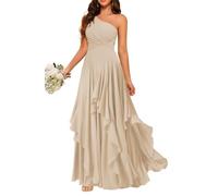 Increspato Principessa Damigella D'Onore Abito Una Spalla Prom Dresses Lungo Formale Sera Partito Maxi Abito ZMKI468, Champagne, 46