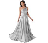 Increspato Principessa Damigella D'Onore Abito Una Spalla Prom Dresses Lungo Formale Sera Partito Maxi Abito ZMKI483, Argento, 24 Più