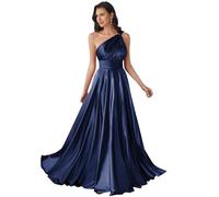 Increspato Principessa Damigella D'Onore Abito Una Spalla Prom Dresses Lungo Formale Sera Partito Maxi Abito ZMKI483, blu navy, 44