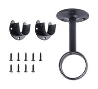 INCREWAY 1 set di staffe rotonde in lega di zinco nera per asta per armadio, con 2 tappi terminali flangiati e supporto centrale con viti per armadio, armadio, asta per tende