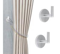 INCREWAY 2 fermatende autoadesivi, da parete, in metallo, non lasciano traccia, ganci da parete per tende, ganci per la decorazione della casa (argento)