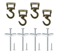 INCREWAY 4 ganci girevoli per soffitto, resistenti, ganci per montaggio a soffitto, con viti e ali a levetta per appendere piante, lampadari e cesti (ottone anticato)