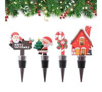 INCREWAY 4 tappi per bottiglie di vino di Natale, Babbo Natale, decorazioni per la casa, in lega, tappi per bottiglie di vino, tappi creativi riutilizzabili, decorazioni per le vacanze, elementi