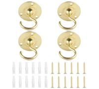 INCREWAY 4PCS Vintage Gold Ceiling Hooks with Screws for Chandeliers, Hanging Plants, Lamps & Bird Feeders Antique Style Ceiling Mount Hooks