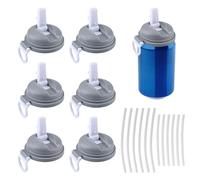 INCREWAY 6 coperchi riutilizzabili in plastica con cannucce, set di coperchi per lattine di soda grigie, a prova di fuoriuscite, per birra, succhi di frutta, bevande energetiche, adatti per lattine