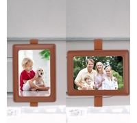 INCREWAY Cornice portafoto in pelle per aletta parasole per auto, display sia orizzontalmente che verticalmente, con fascia elastica, design regolabile, adatto per foto da 14 x 10,2 cm (marrone)