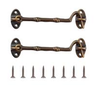 INCREWAY Gancio per cabina in ottone anticato da 10 cm, 2 pezzi, gancio e occhiello in ottone massiccio per porte di fienili, cancelli, finestre, armadi, capannoni, serratura per la privacy e hardware