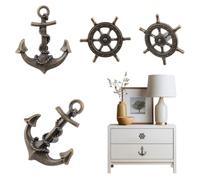 INCREWAY Maniglie nautiche in ottone anticato per armadietti, 4 pezzi, in lega di zinco, ancoraggio e ruota di nave per cassetti, armadietti, cassettiere, cassetti, casa sulla spiaggia costiera e