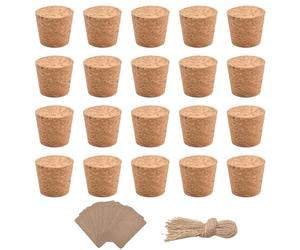INCREWAY Set di 20 Tappi in Sughero di Legno Naturale Morbido per Bottiglie di Vino e Birra con Etichetta Decorativa e Cordino