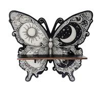 INCREWAY Star Moon - Mensola a forma di farfalla, in legno, da parete, per camera da letto e soggiorno, decorazione galleggiante da appendere per piccoli ornamenti con cristalli, 1 pezzo, nero