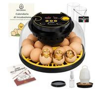 INCUBATRICE AUTOMATICA per Tutti i Tipi di Volatili |12-16 uova|controllo di temperatura, umidità e girauova|include calendario,mangiatoia,abbeveratoio e guida|senza batteria,alimentazione di rete 35W