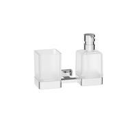 Inda A1810DCR21 Lea Supporto Doppio a Parete con Bicchiere e Spandisapone in Vetro Satinato, Erogatore in Ottone Cromato, Cromo, 11 x 20 x 16 cm