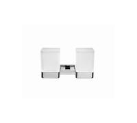 INDA | Portabicchiere a Parete (19,9x10,6x10,7cm) | Serie Lea, con 2 Bicchieri in Vetro Satinato e Supporto in Ottone, Facile da Installare, con Viti e Tasselli, Design Essenziale - Cromato