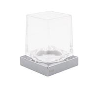 INDA | Portabicchiere da Appoggio (9,2x9,2x11,2cm) | con Bicchiere in Vetro Extrachiaro Trasparente, Base in Ottone, Sezione Squadrata, Facile da Installare, Design Pragmatico - Cromato