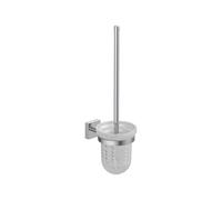 INDA | Portascopino da Parete (10x15x41cm) | Serie Forum Quadra, in Ottone, con Bacinella in Vetro, Facile da Installare, con Viti e Tasselli, Design Originale - Satinato