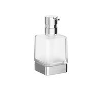 INDA | Spandisapone da Appoggio (7x8x15cm) | Serie Lea, con Contenitore in Vetro Satinato, Base ed Erogatore in Ottone, Facile da Installare, Anticorrosione, Design Essenziale - Cromato