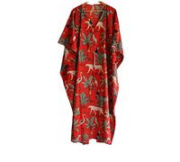 INDACORIFIE Jugle Block Print Women Dress, Abito Indiano Lungo Kaftan Fatto a Mano, Tessuto di Puro Cotone Stitch Kaftan, Abito da Notte da Donna Kimono Art Multi