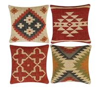 INDACORIFY Fodera per cuscino in iuta di lana indiana Fodera per cuscino Kilim vintage Decorazioni per la casa Cuscino decorativo intrecciato a mano Set di 4