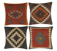 INDACORIFY Set da 4 pezzi Fodera per cuscino Kilim in lana e iuta Tessuta a mano vintage turca Copricuscino decorativo Federe per la casa (Stile- 15)