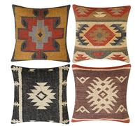 INDACORIFY Set da 4 pezzi Fodera per cuscino Kilim in lana e iuta Tessuta a mano vintage turca Copricuscino decorativo Federe per la casa (Stile- 06)