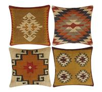 INDACORIFY Set da 4 pezzi Fodera per cuscino Kilim in lana e iuta Tessuta a mano vintage turca Copricuscino decorativo Federe per la casa (Stile- 22)