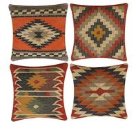 INDACORIFY Set da 4 pezzi Fodera per cuscino Kilim in lana e iuta Tessuta a mano vintage turca Copricuscino decorativo Federe per la casa (Stile- 19)
