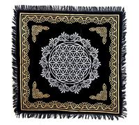 INDACORIFY Tovaglia per altare con fiore della vita e frange per tarocchi, stregoneria, diffusione spirituale, sacro, 45,7 x 45,7 cm (Fiore della vita oro e argento)