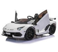 INDALCHESS Auto elettrica per bambini 24 V Lamborghini Aventador 24 V SVJ, 2 posti, bianco, telecomando RC, sedile in pelle, ruote in gomma